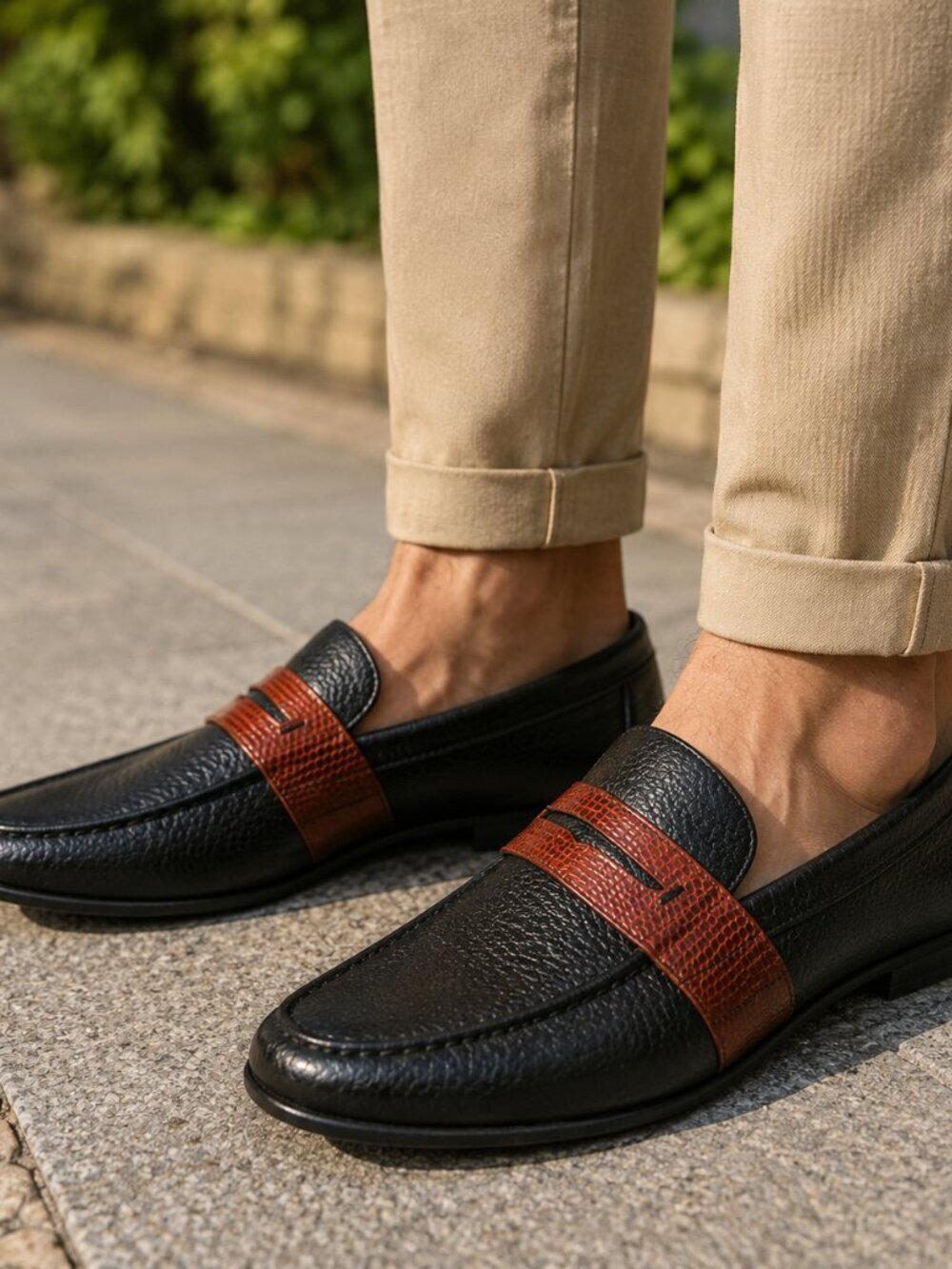 Alan Payne Penny Loafers Genuine Deer Pebbled Leather Shoes Black Brown Mens 8.5